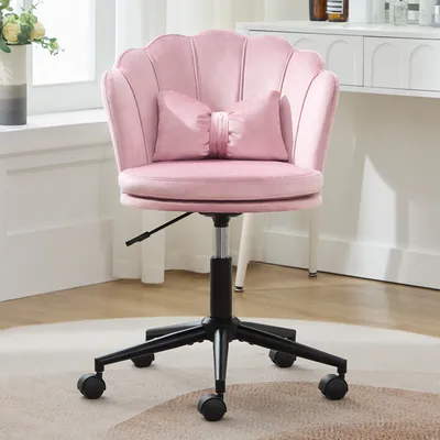 Produktbild von okwish Loungesessel Bürostuhl Einzelstuhl Relaxsessel Posterstuhl Ankleidestuhl ，höhenverstellbar, blütenblattförmige Rückenlehne,Rosa