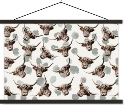 Produktbild von MuchoWow® Textilposter Muster - Tiere - Schottisches Hochlandrind 90x60 cm mit schwarzem Rahmen - Aufhängungssatz