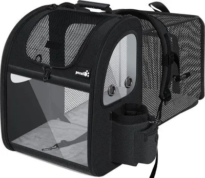 Produktbild von Famanu Hunde- und Katzenrucksack, erweiterbar, faltbar, schwarz - 34 x 27 x 44 cm