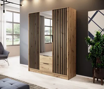 Image de Armoire « Nelly » à portes battantes, modèle Artisan en chêne noir, largeur 155 cm