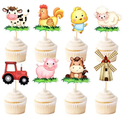Produktbild von Set mit 32 Tier-Cupcake-Toppern für Kindergeburtstage und Babypartys