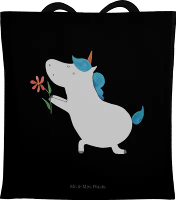 Produktbild von Mr. & Mrs. Panda Tote Bag Einhorn Blume - Schwarz - Geschenk, Heiratsantrag, Tasche, Schultasche, Ehe, Beutel, Freundin, Laptoptasche, Liebe, Unicorn, Shopping, Einhörner