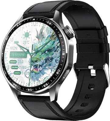 Produktbild von INF Smartwatch mit EKG, Herzfrequenzmesser, Blutdruckmessung und Schrittzähler Schwarzes Lederarmband