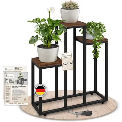 Produktbild von TTL HOME Blumenständer SCALA 3 Ebenen Metall schwarz 68cm Pflanzenregal