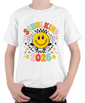 Produktbild von Schulkind 2026 Einschulung 1 Klasse Geschenk Smiley Erstklässler Kinder T-Shirt, Weiß, 104