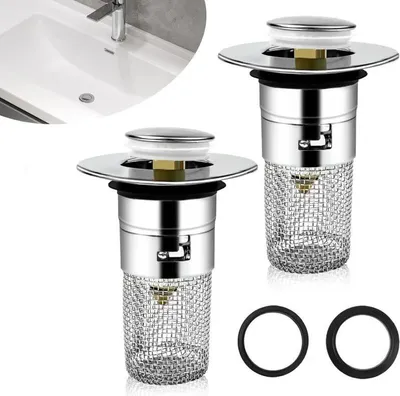 Produktbild von Waschbeckenstöpsel Mit Sieb 2 Stück, Abflusssieb Chrom Glänzend Für Badezimmer & Küche