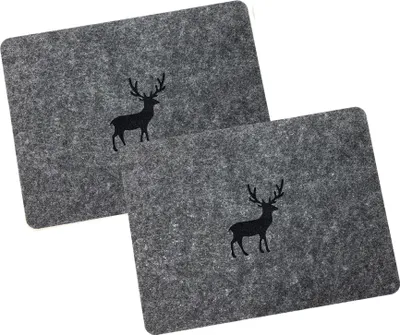 Produktbild von heimtexland ® Tischdeko Filz Landhaus Tischset Bestecktasche Glasuntersetzer Tischdekoration Platzset Besteckhalter Untersetzer Typ847 Anthrazit - Hirsch Tischset 2er Pack