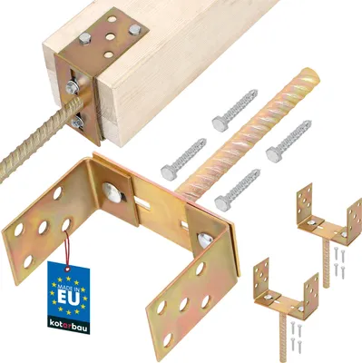 Produktbild von KOTARBAU® 2er Set U Pfostenträger zum Einbetonieren 200 mm mit Riffeldolle Breitenverstellbar 0-160 mm Pfostenankermit Betonanker Stahl Gold