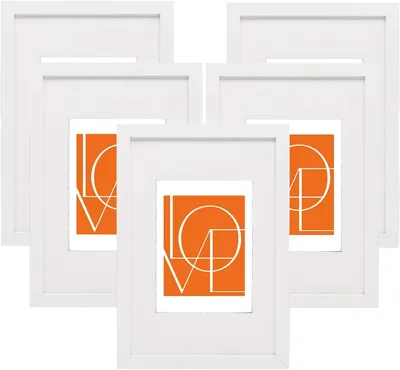 Produktbild von 5-teiliges Fotorahmen-Set mit Passepartout aus MDF für 13x18 cm | Weiß