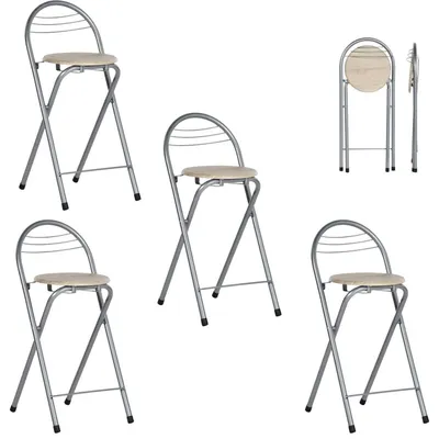 Image de Ensemble de 4 tabourets pliants avec dossier, hauteur d'assise 61 cm, imitation bois, couleur argent