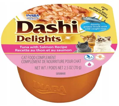 Zdjęcie produktu dla Mokra karma dla kota INABA CAT DASHI DELIGHTS tuńczyk z łososiem 70g