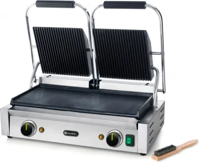 Produktbild von HENDI Kontaktgrill Doppelausführung oben gerillt/unten glatt 3600W