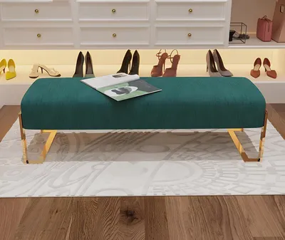 Zdjęcie produktu dla Hocker Polsterhocker Fuß Ablage Möbel Wohnen Sitzbänke Sitz Textil Grün Designer