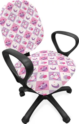 Produktbild von ABAKUHAUS Baby Bürostuhl Schonbezug, Kariertes Muster Eulen, dekorative Schutzhülle aus Stretchgewebe, Purpur Rosa