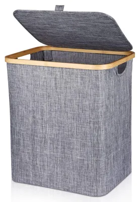 Obrázek produktu pro Koš na prádlo s víkem, objem 60 litrů, skládací, šedý, vhodný do koupelny
