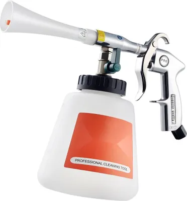Immagine prodotto di Pistola di pulizia ad aria compressa 6-9,2 bar - Strumento di pulizia con 2 ugelli - Bottiglia di liquido da 1 litro per una pulizia efficace