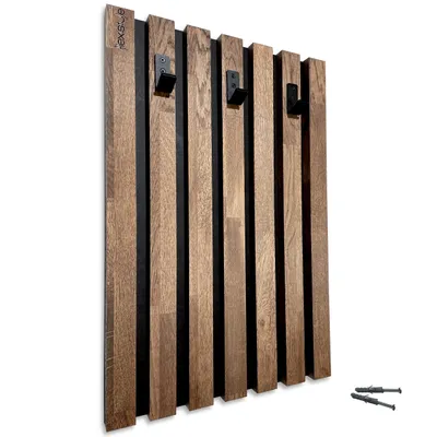 Produktbild von Kleiderhaken Holz Eiche Braun – Wandgarderobe Paneel 40x60 cm, Garderobenhaken, Flurgarderobe, Wandhaken, Garderobe Flur, Garderobe Holz, Garderobe