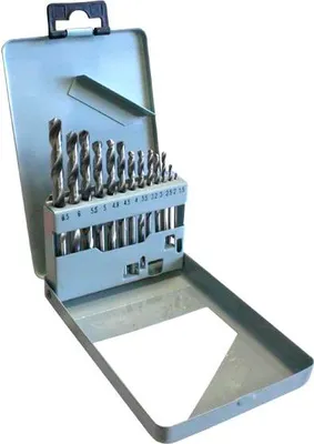 Produktbild von 13 Stück HSS-Spiralbohrer im Metallgehäuse nach DIN 338N, Ø 1,5–6,5 mm