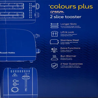 Produktbild von Russell Hobbs 2-Scheiben-Toaster, extra breite Toastschlitze, Auftaufunktion, Aufwärmfunktion, Broth (26551-56)