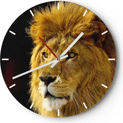Produktbild von Wanduhr - Rund - Glasuhr - Löwe Tiere Tierwelt - 40x40cm - Schleichendes Uhrwerk - Lautlos - zum Aufhängen bereit - Dekoration Modern - Wanddekoration aus Glas - C3AR40x40-1237