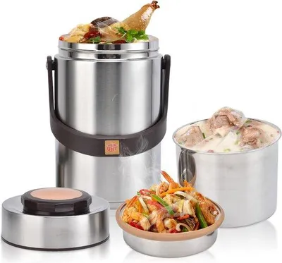Image de Contenant sous vide en acier inoxydable de 23 l, hermétique, pour les repas et les aliments pour bébés, à 2 niveaux