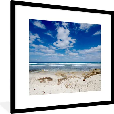 Produktbild von MuchoWow® MuchoWow® Gerahmtes Poster Weißer Strand unter dem wolkenlosen Himmel auf der Isla Mujeres 40x40 cm - Poster mit zchwarzem Bilderrahmen - Poster - Plakat im Rahmen