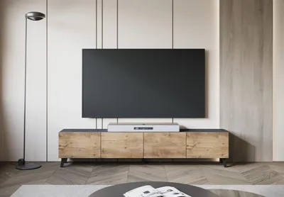 Produktbild von MINIO go for it, TV-Lowboard LOKET 190 cm – Elegantes Sideboard mit viel Stauraum und hohen Füßen, Graphit Matera / Kastanien Breslau