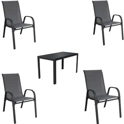 Produktbild von Gartenmöbel Set Metall Tisch 4 Stapelsessel Essgruppe Gartenset Sitzgruppe Stuhl anthrazit