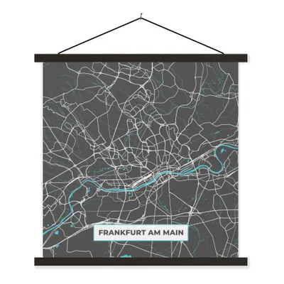 Produktbild von MuchoWow® Textilposter Karte - Stadtplan - Frankfurt am Main - Deutschland - Blau 60x60 cm mit schwarzem Rahmen - Posteraufhänger