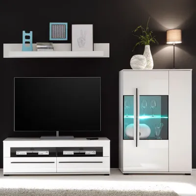 Produktbild von Wohnwand  in weiß Hochglanz 3-tlg COLORADO-61 mit Highboard inkl. LED BxHxT: 245x140x47cm