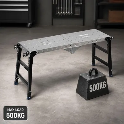 Productafbeelding van Vigevee mobiele werkbank, 120x36 cm, inklapbaar, 4 zwenkwielen, 4 hoogteposities, verzinkt staal, draagvermogen 500 kg