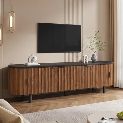 Produktbild von okwish modernes TV-Schrank mit viel Stauraum und Metallgriffe, Lowboard mit 5 Türen, abgerundetes Design, TV-Möbel Nussbaum