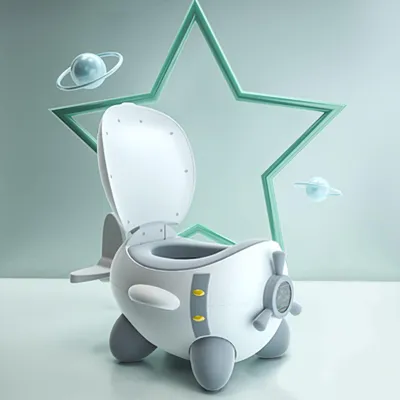 Produktbild von Töpfchen-Trainingssitz, Cartoon-Flugzeugform, niedlich, abnehmbar, leicht zu reinigen, für Babys, Kinder, Kinder, Weiß