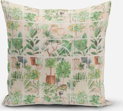 Produktbild von SCHÖNER LEBEN. Kissenhülle Wintergarten Pflanztöpfe beige grün Größe 60x60cm (HxB) 60x60cm (HxB) Größe