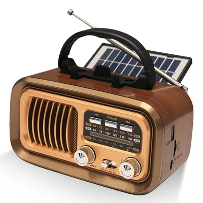 Produktbild von Tragbar Retro Radio mit Bluetooth, AM/FM/SW Solar Kofferradio Batteriebetrieb/D-Zellen Betrieb, Lautsprecher Küchenradio mit Solarpanel Handyständer Unterstützt USB/TF-Karte Vintage Radio(Gold)
