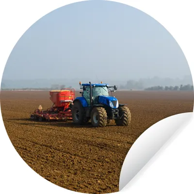 Produktbild von MuchoWow® Runde Wandtattoo - Wandsticker Tapete Aufkleber Traktor - Blau - Nebel Ø 80 cm Selbstklebend und Repositionierbar - Wandaufkleber - Kreis - Mauerkreis - Wand Bilder - Wandsticker - Wohnzimmer Dekoration - Dekoration für die Wände - Aluminium - Babyzimmer