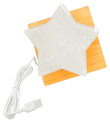 Produktbild von HAF Beleuchtete USB Salzlampe STERN Weiß aus Kristallsalz – Handgefertigte Salzkristall LED Deko Lampe – Als Tischlampe für Büro & Schlafzimmer