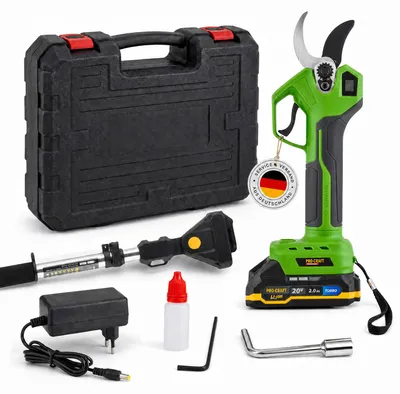 Zdjęcie produktu dla Nożyce do gałęzi Procraft ES32Li z akumulatorem 20 V, silnik bezszczotkowy + nasadka teleskopowa + 1x akumulator 2,0 Ah + ładowarka + walizka