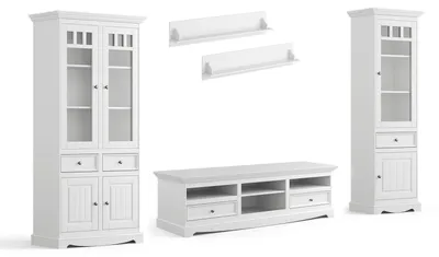 Produktbild von Wohnwand Belluno Elegante Anbauwand 5-teilig Massivholz gebeizt Farbe wählbar,Kiefer weiß lackiert