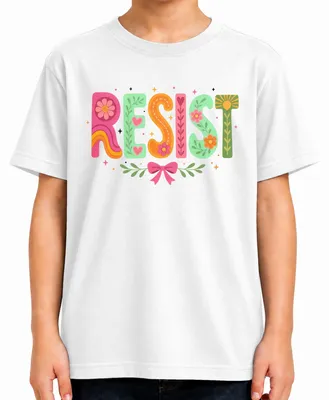 Produktbild von RESIST Groovy Retro Blumen Hippie Feminismus Flower Sarkasmus Kinder T-Shirt, Weiß, 140