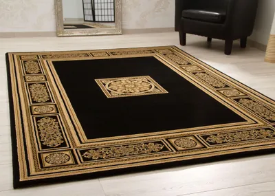Produktbild von Steffensmeier Wohnzimmerteppich Classical Quality | Wohnzimmer | Beste Qualität | Orientalisch | Schwarz Gold, Größe: 80x150 cm