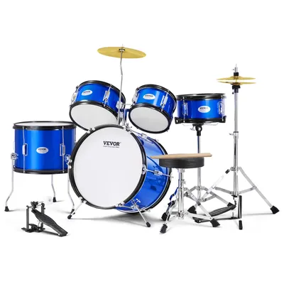 Produktbild von VEVOR Schlagzeugset für Kinder, 5-teilig, Anfänger-Schlagzeugset mit Bass-Toms, Snare, Standtrommel, verstellbarem Thron-Becken, Hi-Hat-Pedal und zwei Paar Drumsticks, Schlagzeugset für Kinder, blau
