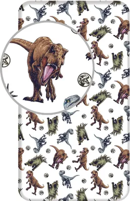 Image de Jurassic World - Drap housse en coton "Trio" - Multicolore - 90 x 200 cm