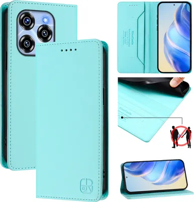 Produktbild von Lederhülle für Oukitel C50 Hülle Flip Brieftasche Kartenfächern Ständer Schutzhülle Türkis