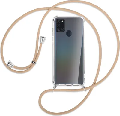 Produktbild von Handykette Backcover-Schutzhülle mit Band (Metall silberfarben) für Samsung Galaxy A21s - beige