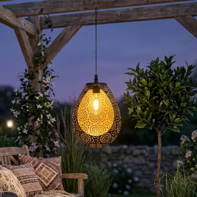 Image de Lampe suspendue solaire LED Northpoint, lampe de jardin LED blanc chaud, lampe suspendue résistante aux intempéries IP44 avec crochet, détecteur de crépuscule automatique, éclairage pour balcon et terrasse
