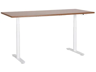 Produktbild von BELIANI Schreibtisch Braun/Weiß Melamin 180x80cm Elektrisch Höhenverstellbar Rechteckig mit USB Rundes Metallgestell Modern Büro Steh-Sitz-Tisch