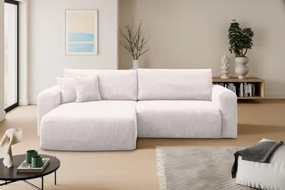 Image de VENASI ROMA Canapé d'angle universel avec fonction de couchage et coffre de lit Cord beige Canapé-lit