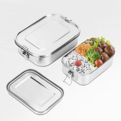 Immagine prodotto di Contenitore per alimenti in acciaio inossidabile, a prova di perdite, con chiusura ermetica e scomparti, capacità 1400 ml