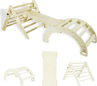 Produktbild von CCLIFE Montessori Kletterdreieck mit Rutsche und Kletterbogen Klappbar Klettergerüst Indoor Pikler Dreieck, Holz für Kinder